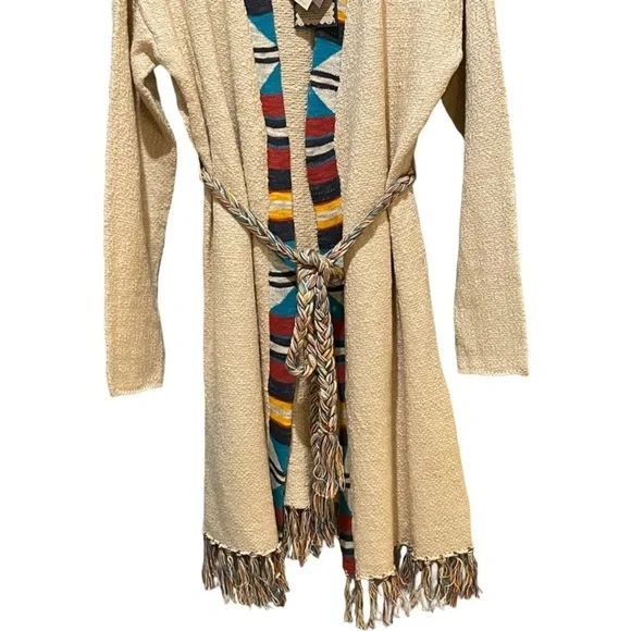 Faherty Cardigan Size Medium Large Aztec Tie Fringe Ivory Sweater - Picture 4 of 10
